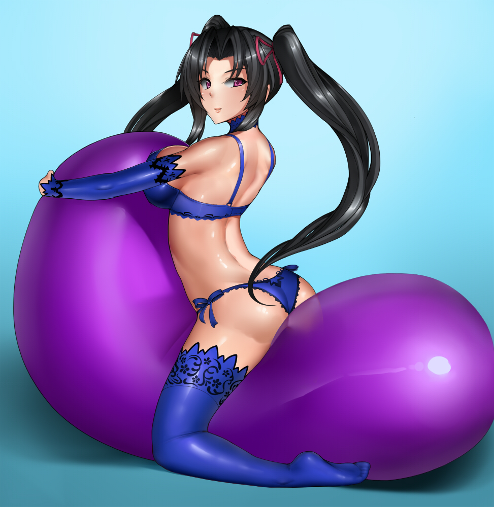 1girls arched_back ass back big_breasts black_hair blue_bra blue_legwear blue_panties blush bra breasts choker detached_sleeves female hair_ribbon high_school_dxd metalbolic panties picot_trim picot_trim_bra picot_trim_panties pointy_chin purple_eyes ribbon serafall_leviathan shiny_skin side-tie_bikini sitting smile solo straddle thighhighs tied_hair twintails underwear