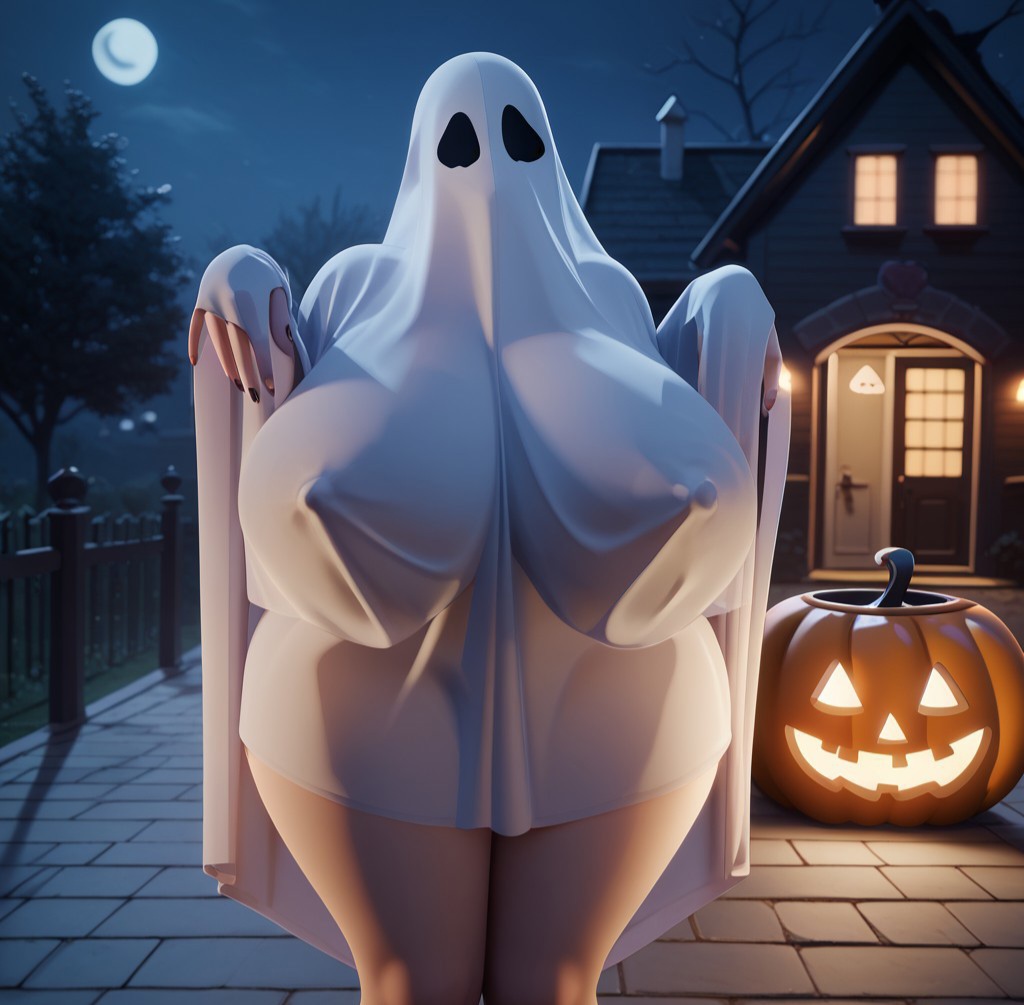 1girls 3d ai_generated big_ass big_breasts blender costume erect_nipples erect_nipples_under_clothes female female_only ghost_costume halloween huge_ass huge_breasts mamaguevin night solo street thick_thighs voluptuous voluptuous_female wardrobe_malfunction wide_hips