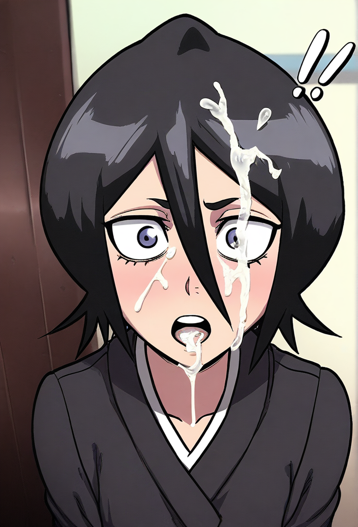 ai_generated black_hair bleach cum cum_on_body cum_on_face face_focus kuchiki_rukia pixelsin