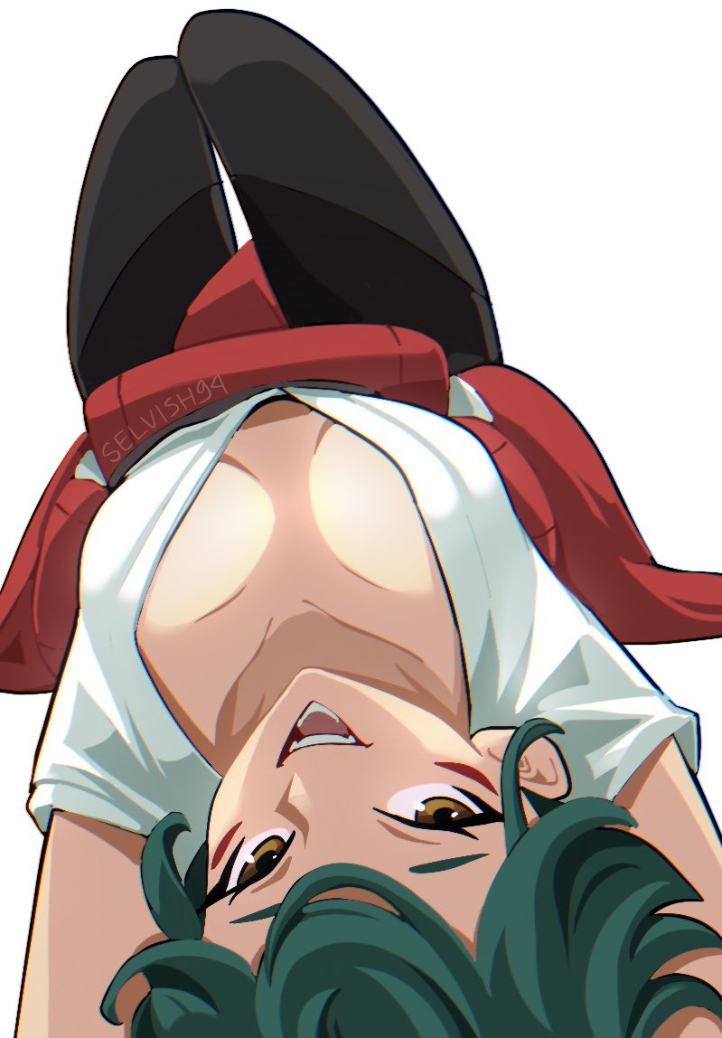 blizzard_entertainment breast_focus kiriko_(overwatch) kiriko_kamori looking_at_viewer overwatch overwatch_2 selvish94 smirk upside-down