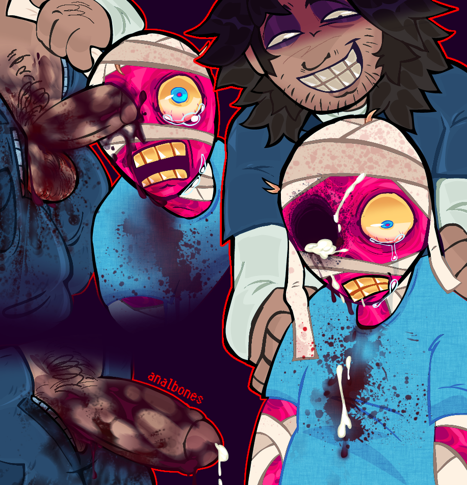 
male_focus analbones bandages blood blood_stain burn_scars crying cum cum_in_eye curly_(mouthwashing) eye_fucking gore guro jimmy_(mouthwashing) male male/male male_only male_ryona mouthwashing screaming skull_fucking suffering tears yaoi yellow_eyes yellow_sclera yellow_teeth