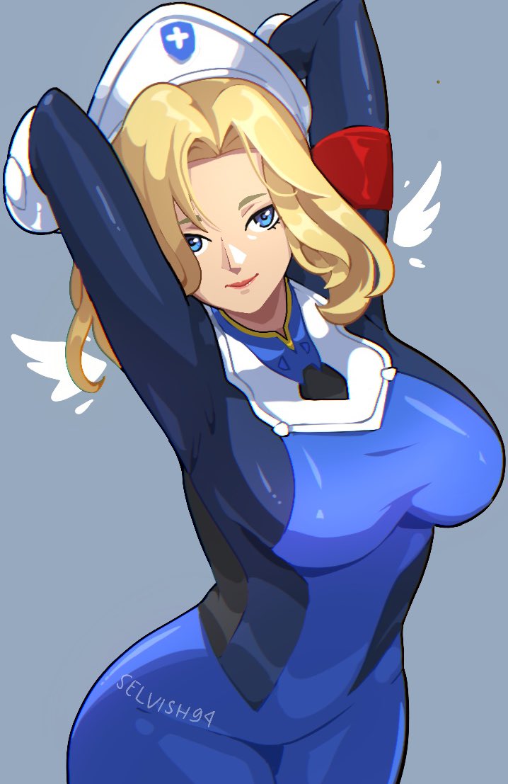 angela_ziegler blizzard_entertainment blonde_female blonde_hair blue_eyes blue_suit looking_at_viewer mercy mercy_(overwatch) overwatch overwatch_2 selvish94 yellow_hair