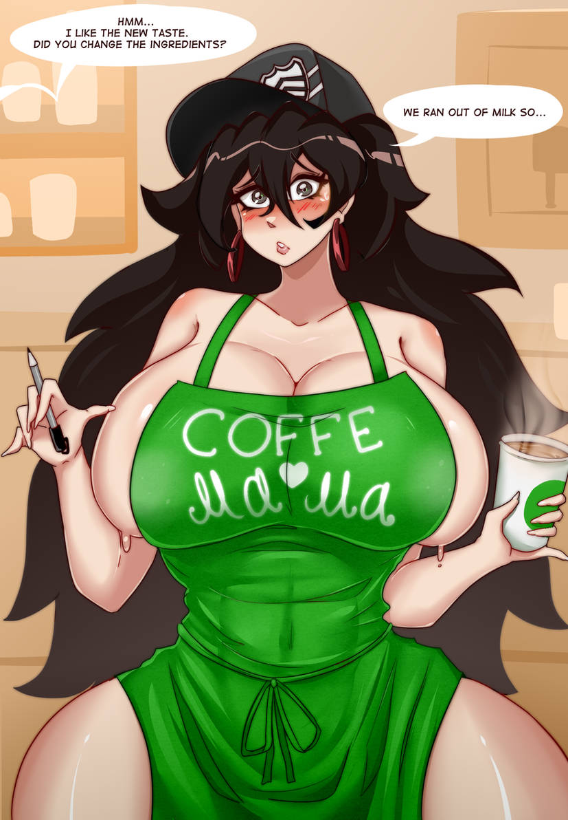 1female blushing_at_viewer female iced_latte_with_breast_milk slemka thick_thighs