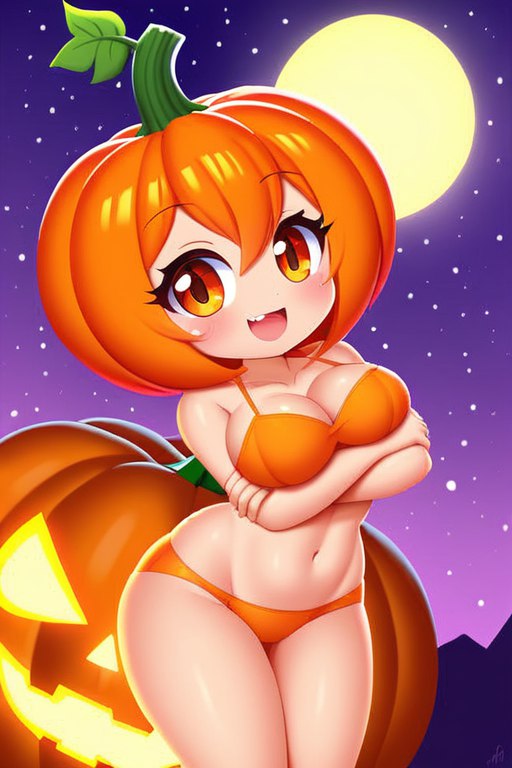 1girls ai_generated clothing monkeysa4444 orange_eyes pumpkin solo wct