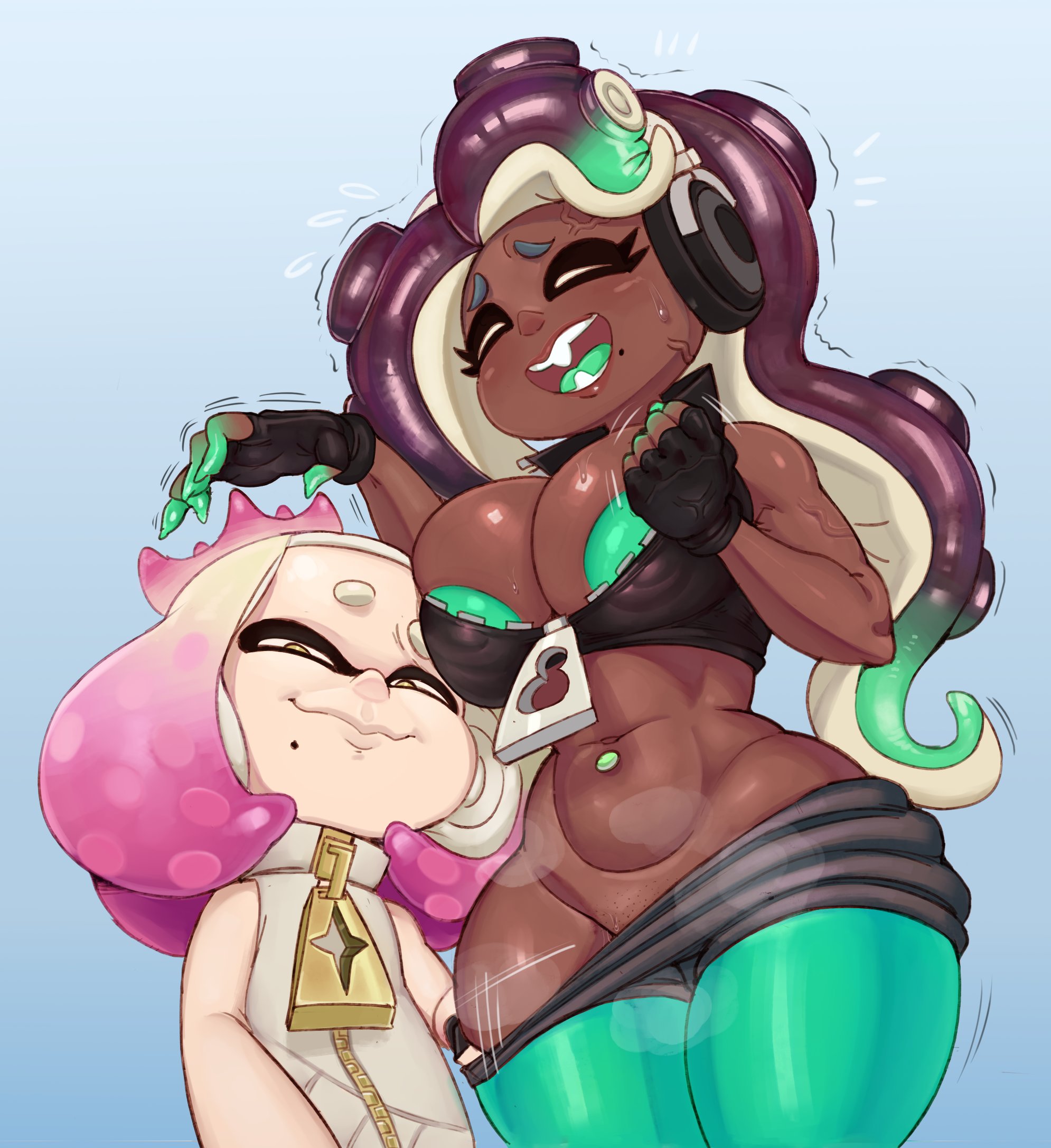 2girls, big breasts, breasts, dop, doplino, female, female only, marina (splatoon), pearl (splatoon), splatoon, splatoon 2