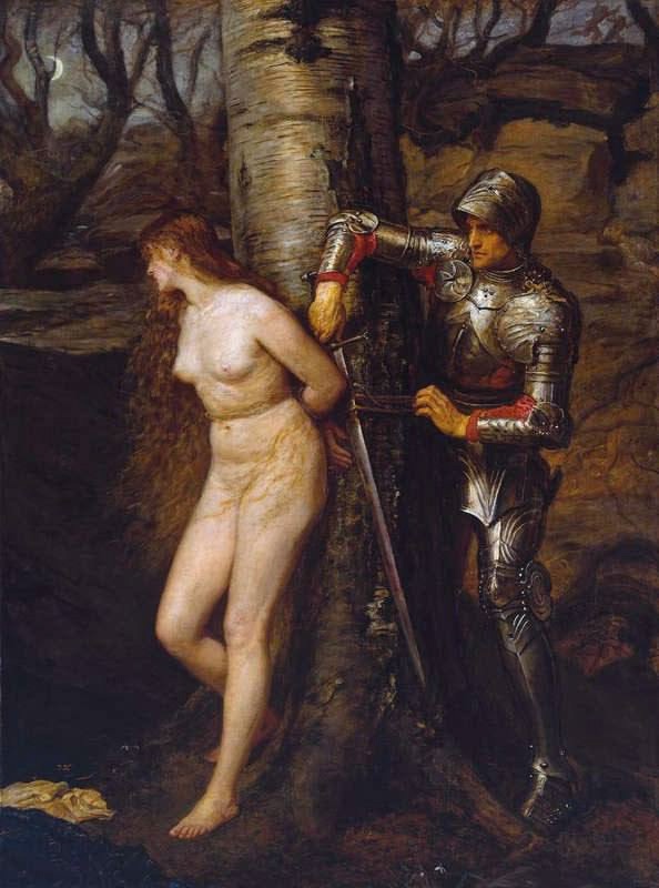 1boy 1girls artist_request bondage classic_painting damsel_in_distress female knight medieval medieval_armour medieval_clothing naked naked_female nude nude_female painting painting_(artwork) rope rope_bondage straight tagme_(artist)