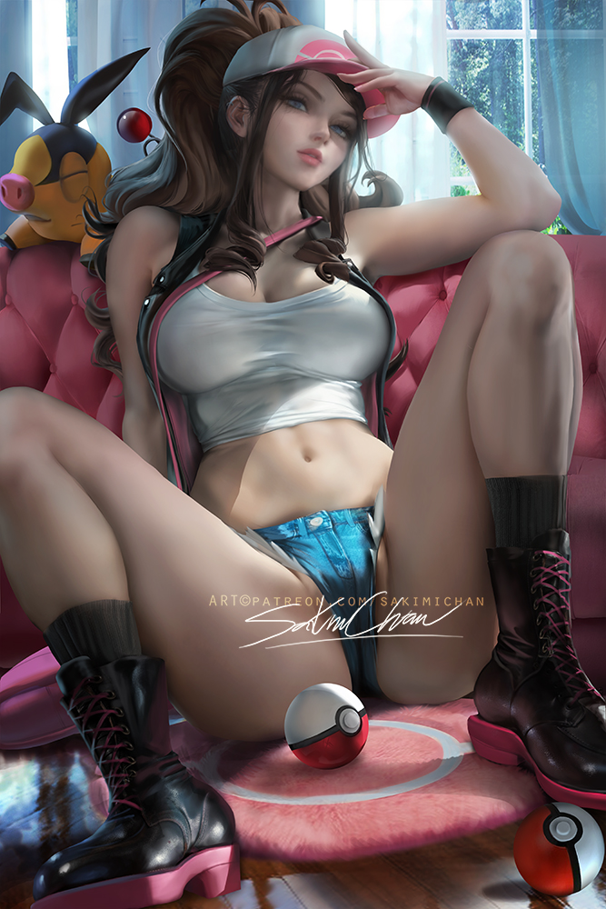 1girls alternate_breast_size annoying_watermark baseball_cap boots breasts brown_eyes brown_hair drawing female female_only hilda_(pokemon) hotpants human inviting large_breasts legs legs_apart legs_spread long_hair micro_shorts nintendo patreon pokémon_(species) pokemon pokemon_bw ponytail pov pussy pussy_lips sakimichan short_shorts shorts slutty_clothing slutty_outfit slutty_teenager solo solo_female spread_legs spreading staring staring_at_viewer tank_top teenage_girl teenager tepig text thick_thighs tight_clothing url watermark