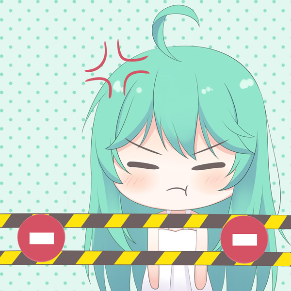 1girls ahoge anger_symbol anger_vein angry artist_request blush blush_lines chibi chibi_style closed_eyes green_background green_hair light_blush light_green_hair nightgown polka_dot polka_dot_background road_sign rule_34-tan rule_34_(booru) solo straps white_nightgown