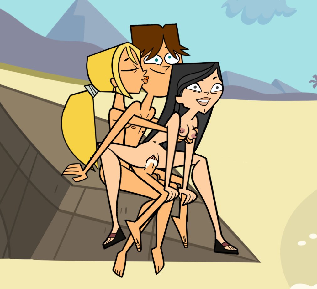 1boy 2d 2girls accurate_art_style bridgette_(tdi) cody_(tdi) female heather_(tdi) male tagme tdramaliana threesome total_drama_island