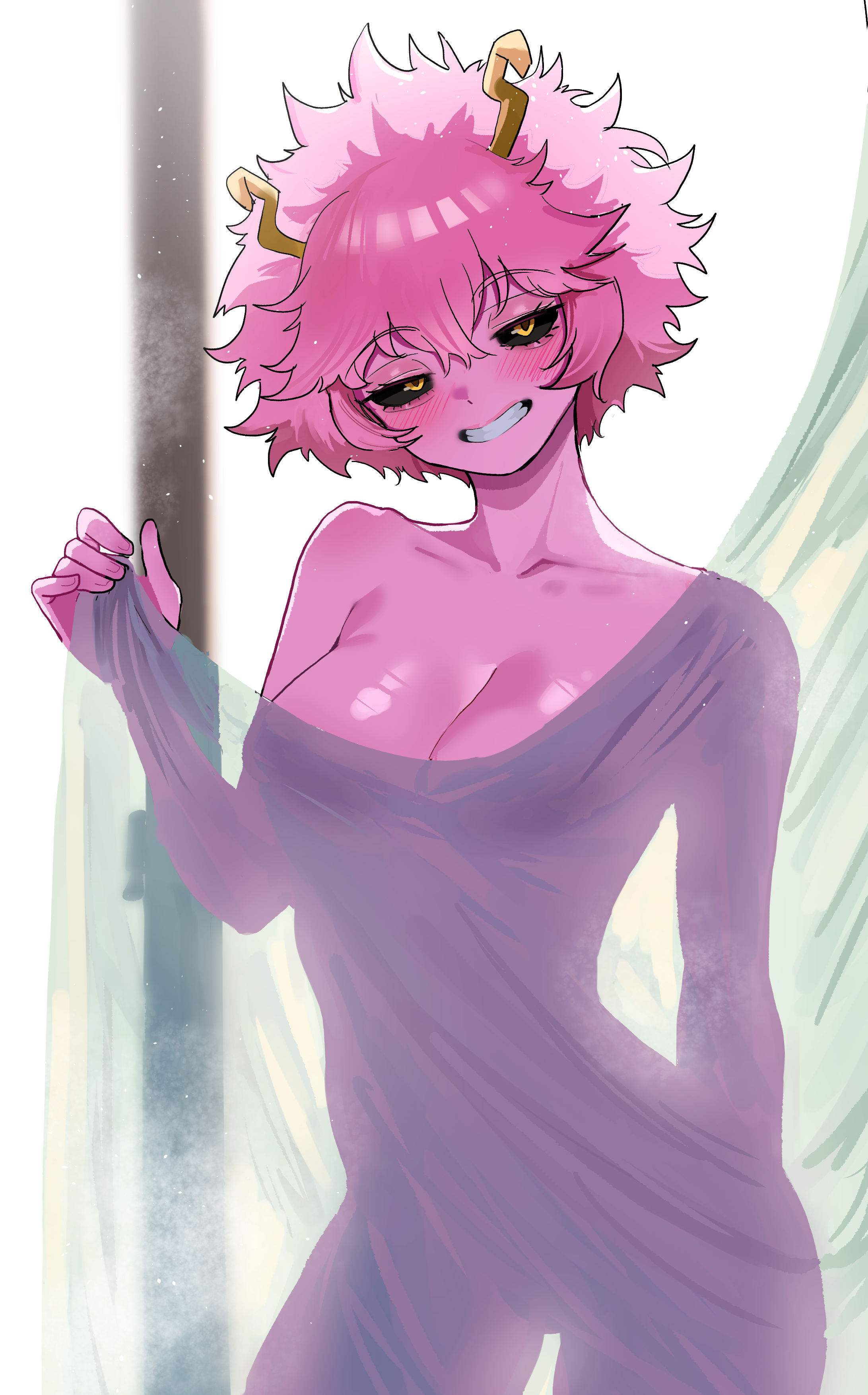 1girls, completely nude, completely nude female, curtain, mina ashido, my hero academia, pink hair, pink skin, pink-haired female, tagme, zd (pixiv6210083)