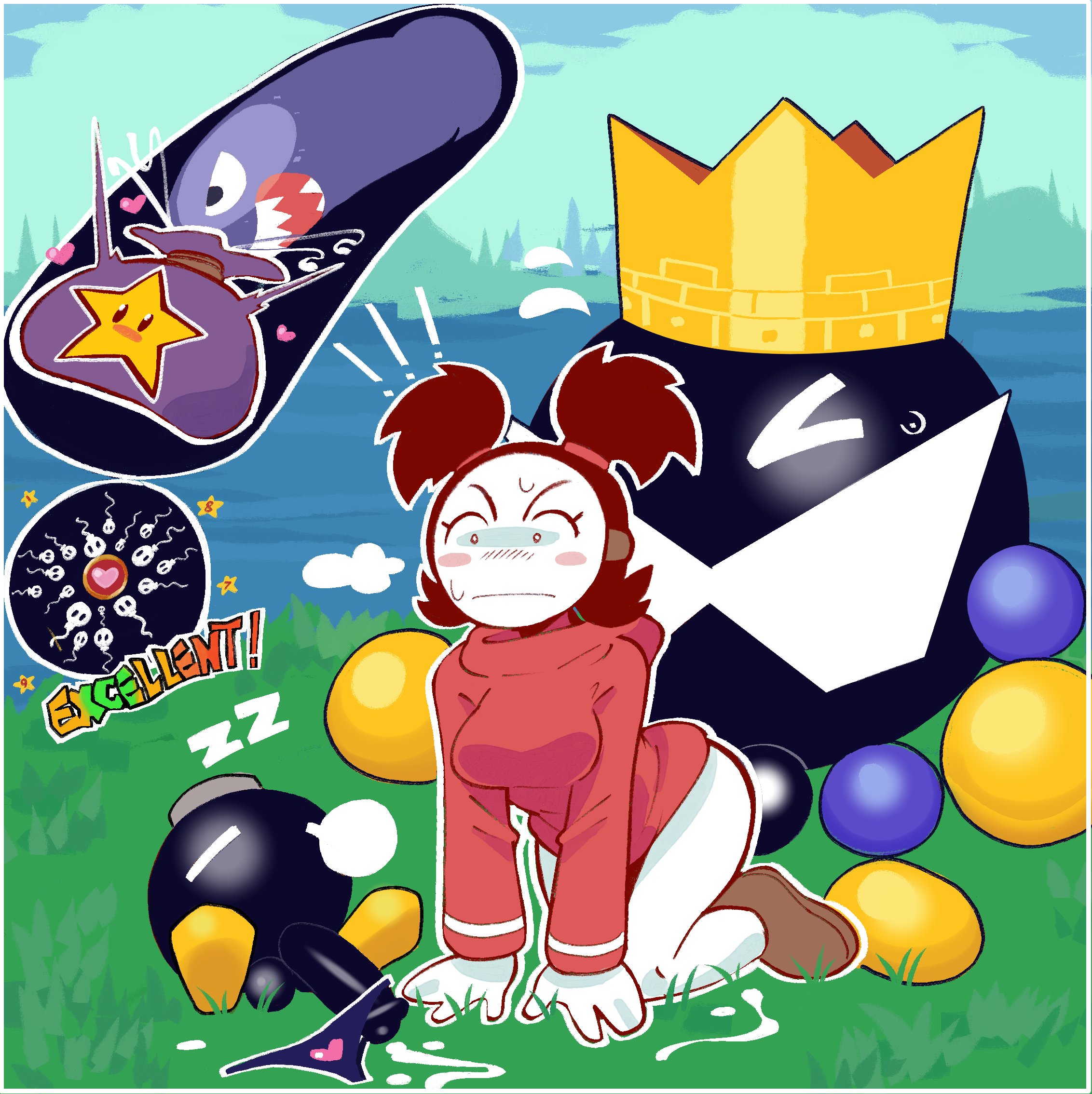 bandit (mario), black hair, bob-omb, impregnation, king bob-omb, loopsdaloop, mario (series), oc, sadie (genocityzone), super mario 64