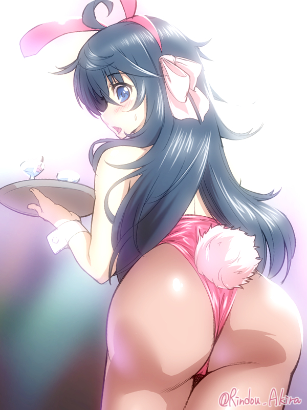 ass big_ass black_hair bunny_ears bunny_girl bunny_tail clothing netoge_no_yome_wa_onna_no_ko_janai_to_omotta? pantyhose ribbon tamaki_ako