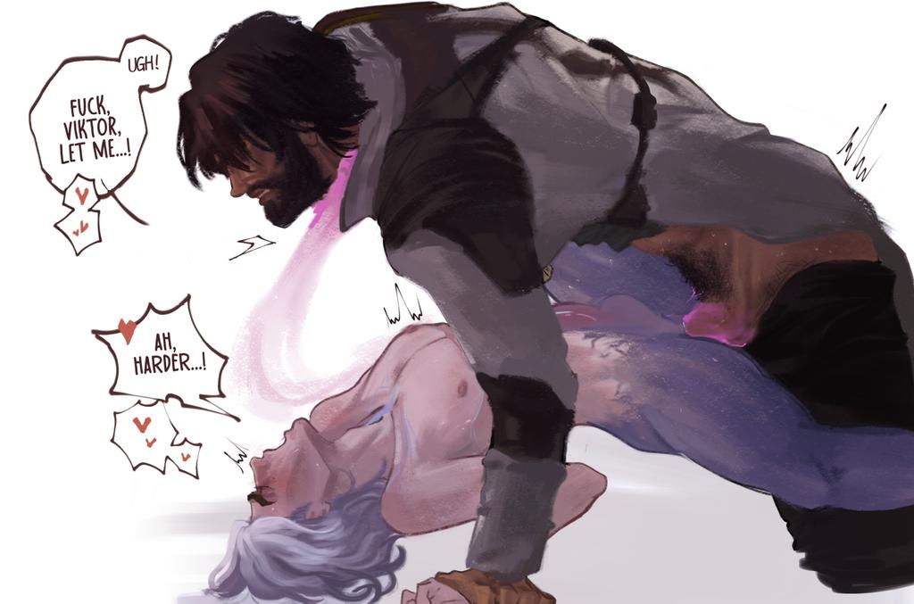 2boys, 2d (artwork), anal, anal insertion, anal sex, arcane, arcane jayce, arcane viktor, ass, beard, beard stubble, bearded, bedding, bedding background, bedroom, blanket, blush, bred, breeding, brown hair, choking, cock, color, colored, crying, crying with eyes open, cum in ass, cum inside, cum on body, cum on lower body, cum on stomach, cumming from anal sex, cumming while penetrated, cumming while penetrating, cumshot, cute, cute face, dark hair, dark skin, dark-skinned male, deep penetration, dialogue, dialogue box, digital media (artwork), dripping cum, dripping wet, drooling, eye contact, face, face to face, feet, femboy, fucking, fucking good and hard, gay, gay male, gay sex, ghost, ghost hands, hairy cock, hairy penis, hands, hard cock, holding, holding legs, hugging, i love you, jayce, jayce talis, jayvik, large penis, larger male, latino, latino male, league of legends, legs, light-skinned male, long hair, long hair male, loving couple, loving it, loving sex, male, male focus, male only, male/male, missionary, missionary position, missionary sex, moaning, moaning in pleasure, muscular, muscular male, naked male, pale skin, penis, pink background, pink body, pink skin, praise, purple body, purple hair, purple skin, pussy, romantic couple, rough sex, sex, size difference, skin tone difference, skinny, skinny male, small penis, smaller male, smaller penetrated, sweet, tan skin, thighs, trans male, trans man, twink, twitch, twitching, viktor (league of legends), wet pussy, white background, white hair, yaoi