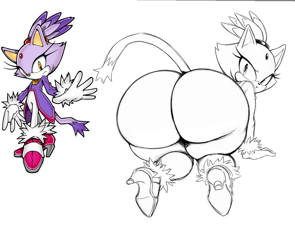 2d, 2d (artwork), 2d artwork, alternate ass size, alternate body type, anthro, ass, blaze the cat, crossnsfw, feline, female, hair, heels, lips, looking at viewer, looking back, looking back at viewer, monochrome, on all fours, pout, pouting, pouting at viewer, pouting lips, pouty lips, presenting, presenting ass, presenting hindquarters, purple body, purple fur, purple skin, reference image, sega, shoes, solo, sonic (series), sonic the hedgehog (series), tail, yellow eyes