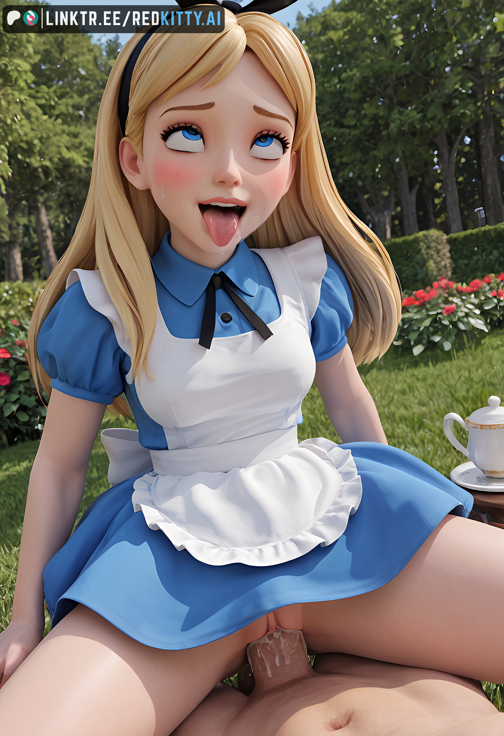 ai generated, alice in wonderland, alice liddell, cowgirl pose, cowgirl position, disney, disney channel, disney princess, redkitty, riding, riding penis