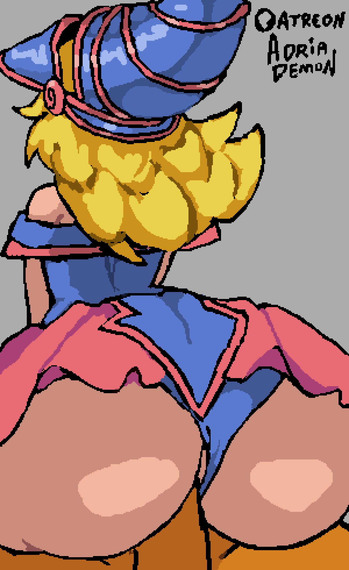1girls, 2d, 2d animation, adriademon, alternate version at paywall, animated, animated gif, artist name, ass, blank background, blonde female, blonde hair, blonde hair female, blonde-haired female, cowgirl position, dark magician girl, female, gif, gray background, huge areolae, loop, looping animation, magician hat, male, panties aside, patreon, penetration, penis, penis in pussy, pussy, riding penis, sex, skirt, unseen face, unseen female face, vaginal penetration, vaginal sex, yu-gi-oh!