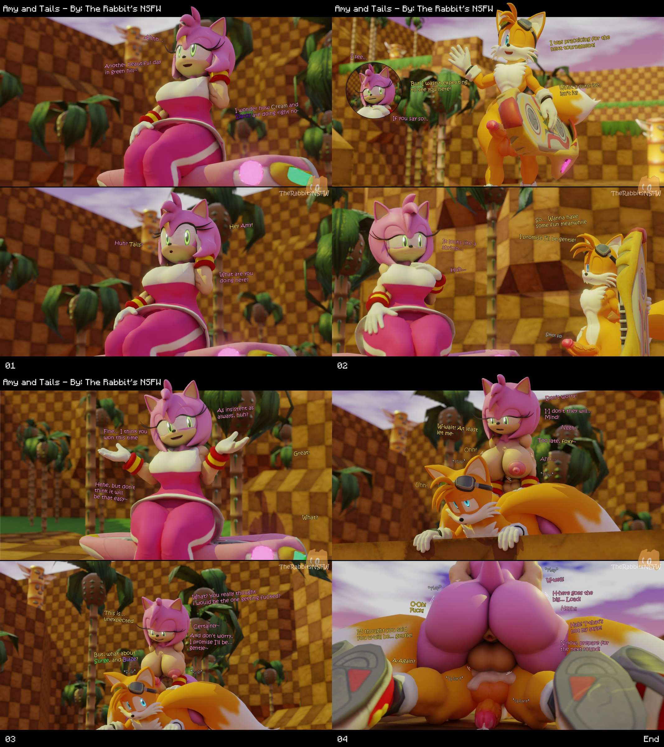 3d, 3d (artwork), 3d model, amy rose, ass, cum, cum in ass, futa on male, futanari, green eyes, intersex, male, miles tails prower, sonic (series), sonic the hedgehog (series), tagme, tails, tails the fox, therabbitsnsfw
