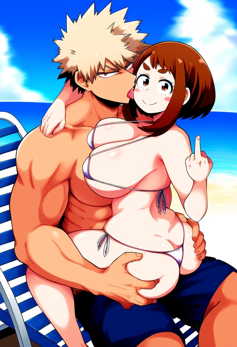 ai_generated artist_name artist_request bikini katsuki_bakugou my_hero_academia ochako_uraraka tagme