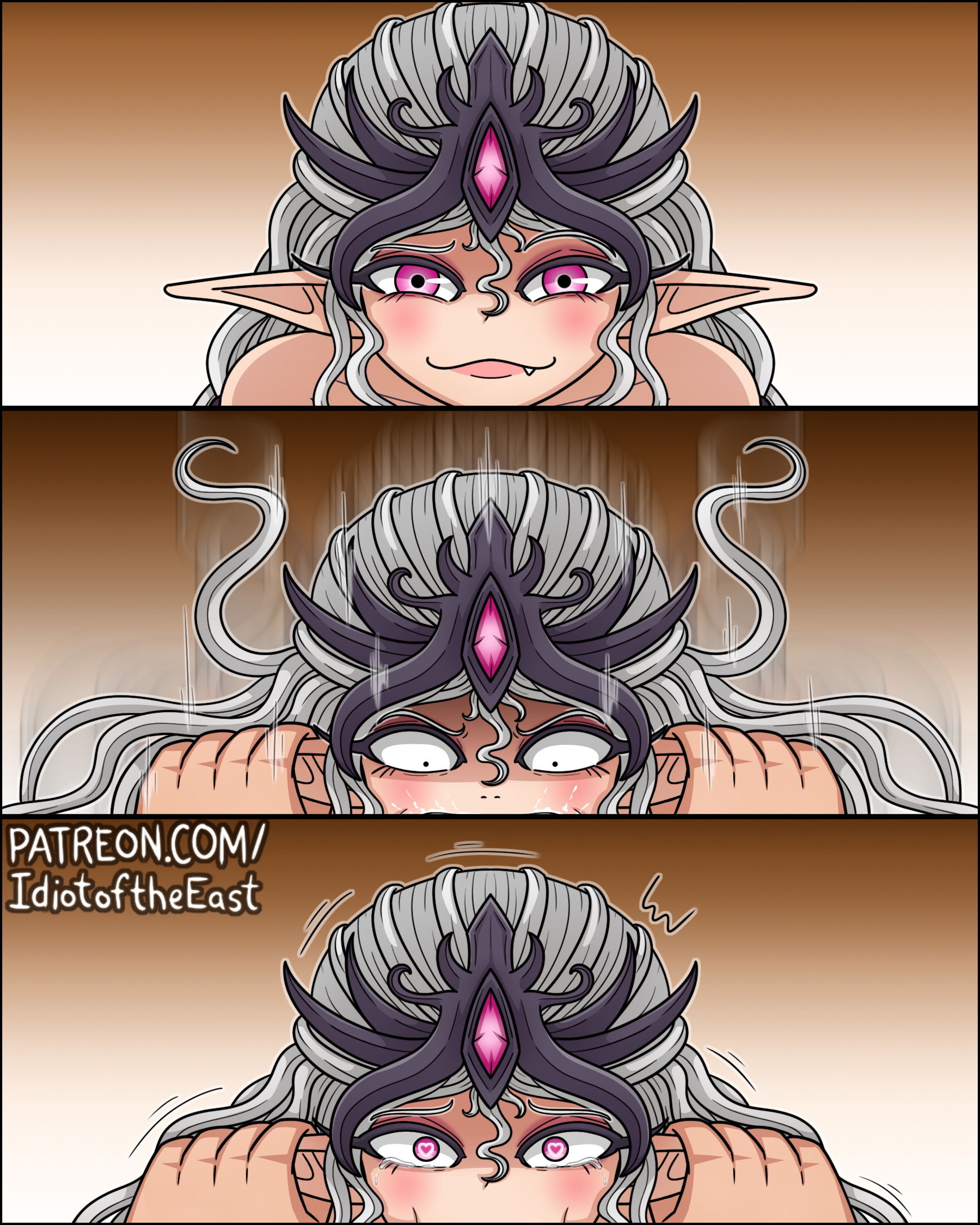 1girls, big breasts, breasts, chaos (warhammer), chaos god, chaos goddess, completely nude, crown, ear grab, ear pull, elf ears, female, goddess, idiotoftheeast, implied face fuck, implied oral, long hair, nude, nude female, pink eyes, pussy, shaved pussy, slaanesh, tagme, warhammer (franchise), warhammer 40k, white hair