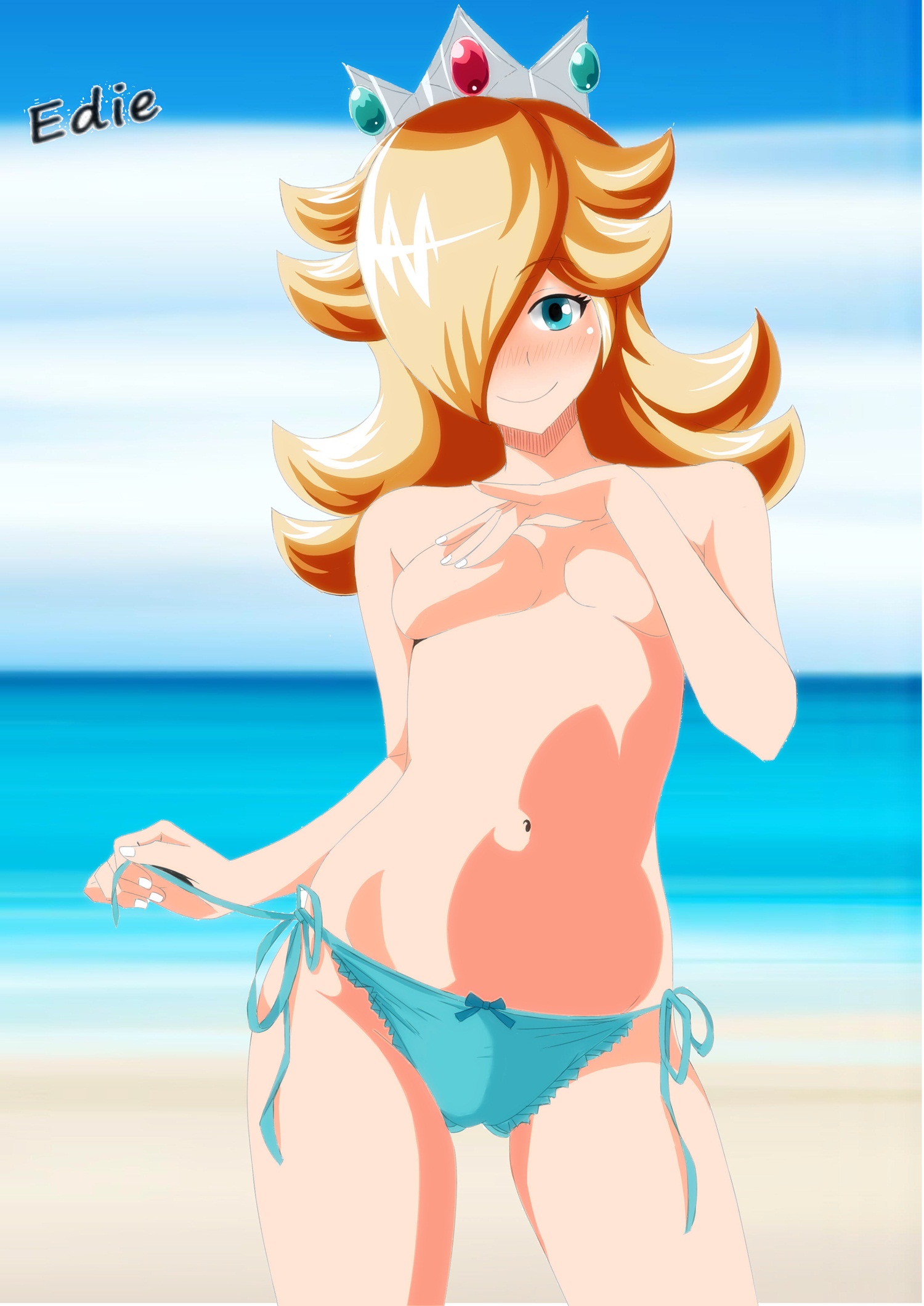 bikini, ediiee, female, female only, human, mario (series), nintendo, princess rosalina, solo, topless