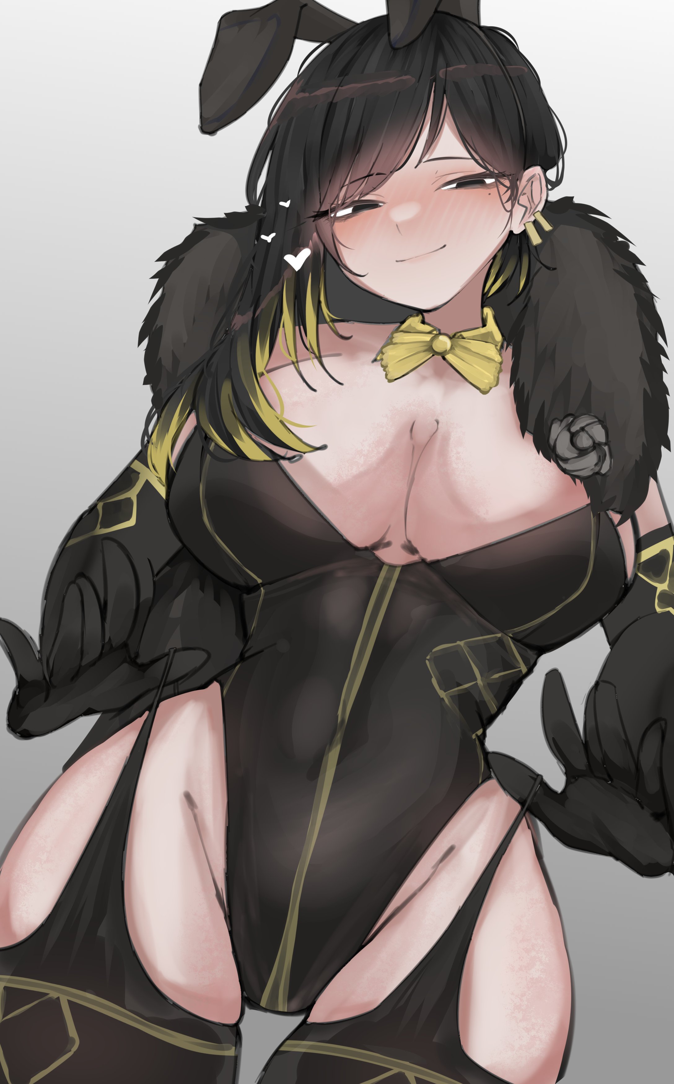 0ha, 1girls, big breasts, binah, black eyes, black hair, breasts, bunny ears, bunny girl, bunnysuit, female, garter straps, gloves, heart, library of ruina, lobotomy corporation, mommy, project moon, tagme, thighhighs, thighs
