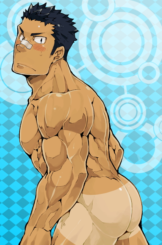 1boy abs ass bara looking_at_viewer male male_only muscle muscles naop nude solo tan tanline