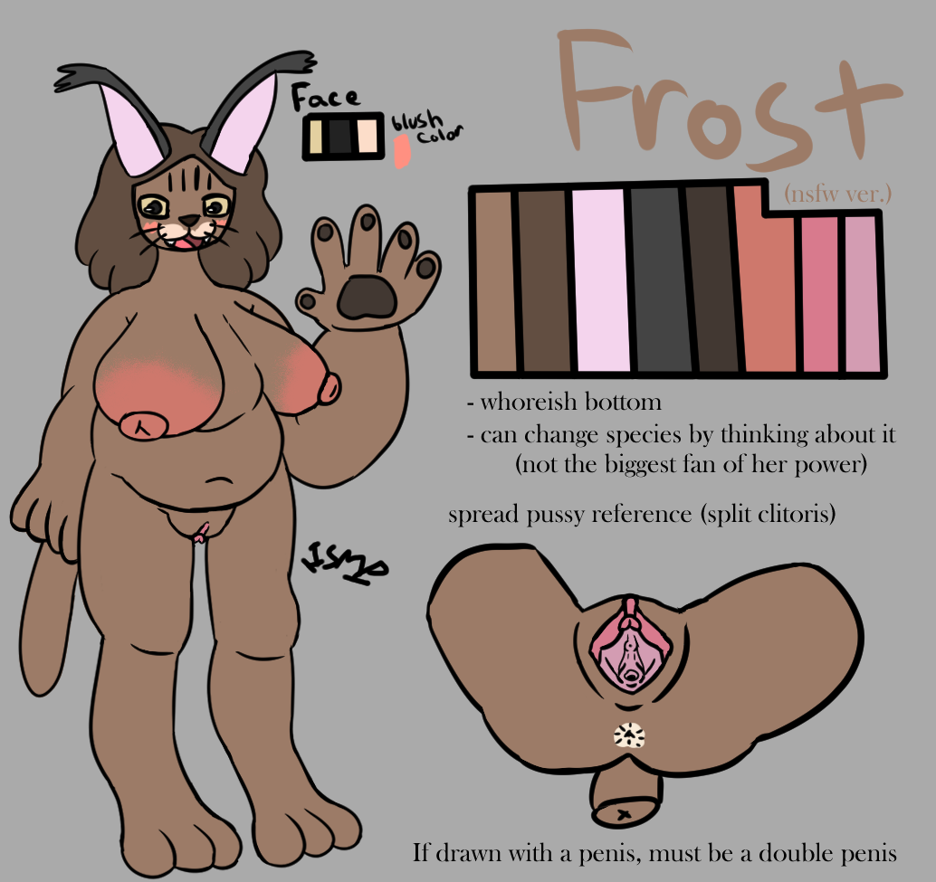 anthro anus big_breasts breasts brown_body brown_fur caracal caracal_(genus) detailed_pussy digitigrade english_text facial_markings felid feline female frost_(ishitmypants) fur head_markings ishitmypants mammal markings model_sheet nipples pawpads slightly_chubby solo text unusual_clitoris whisker_markings whiskers