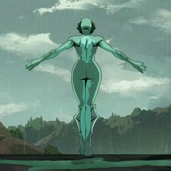 1girls ass back_view creature_commandos dc dc_comics dcu fish_girl fish_humanoid green_skin nina_mazursky official_art round_ass screencap screenshot thighs