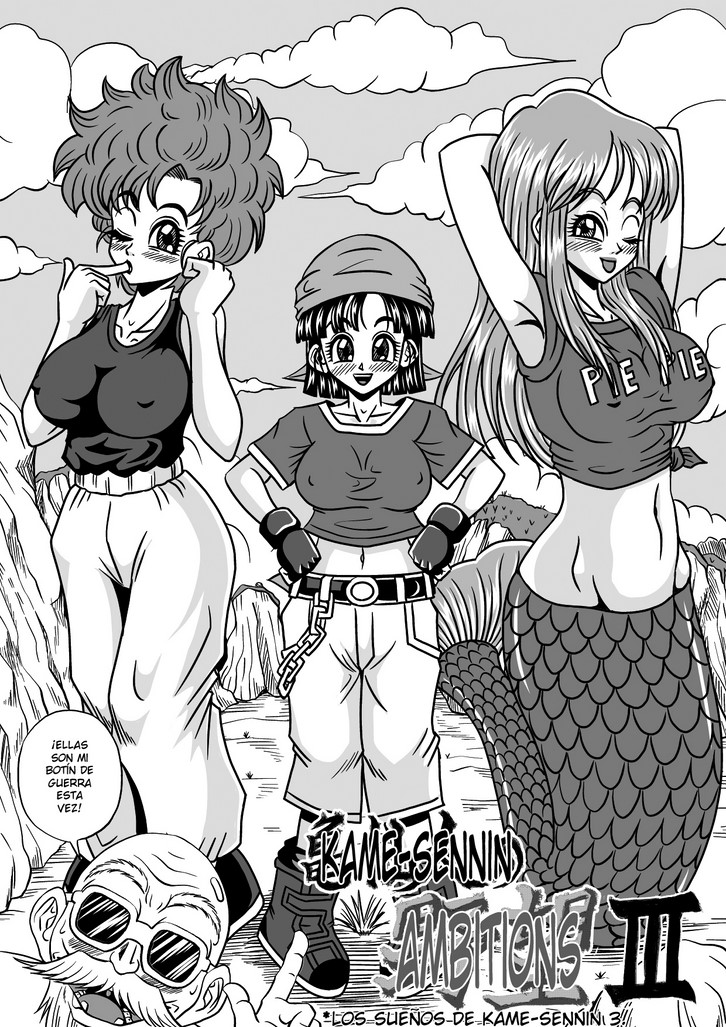 1boy 2010 2016 3girls afro age_difference alternate_breast_size alternate_version_at_source alternate_version_available bandana beard belt big_breasts black_and_white black_hair boots breasts chains clothed clothing cloud cloudy_sky covered_breasts covered_nipples curly_hair curvaceous curvy dialogue doujin doujinshi dragon_ball dragon_ball_(classic) dragon_ball_gt dragon_ball_z english_text female female_focus female_saiyan finger_in_mouth fingerless_gloves fish_tail glasses gloves grass grey_hair hands_on_hips hands_over_head hourglass_figure human hybrid interspecies japanese_text large_breasts long_hair looking_at_viewer male master_roshi medium_breasts medium_hair mermaid mermaid_(dragon_ball) mermaid_tail midriff monochrome moustache multiple_girls navel nipples nipples_visible_through_clothing old_man older_male one_eye_closed open_mouth pan_(dragon_ball) pants pie_pie pyramid_house ranfan roman_numerals saiyan scales seductive seductive_smile shirt shoes short_hair sky smile socks spanish_text speech_bubble sunglasses tail talking_to_viewer text time_paradox tongue tongue_out voluptuous wink younger_female