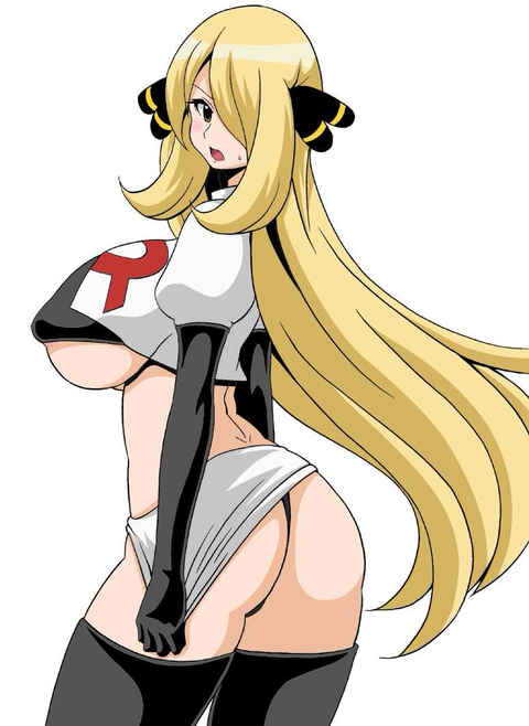 alternate_costume blonde_hair breasts corruption cosplay cynthia_(pokemon) enemy_conversion female jessie_(pokemon)_(cosplay) koutarosu large_breasts long_blonde_hair long_hair pokemon solo team_rocket team_rocket_(cosplay) team_rocket_uniform underboob very_long_hair