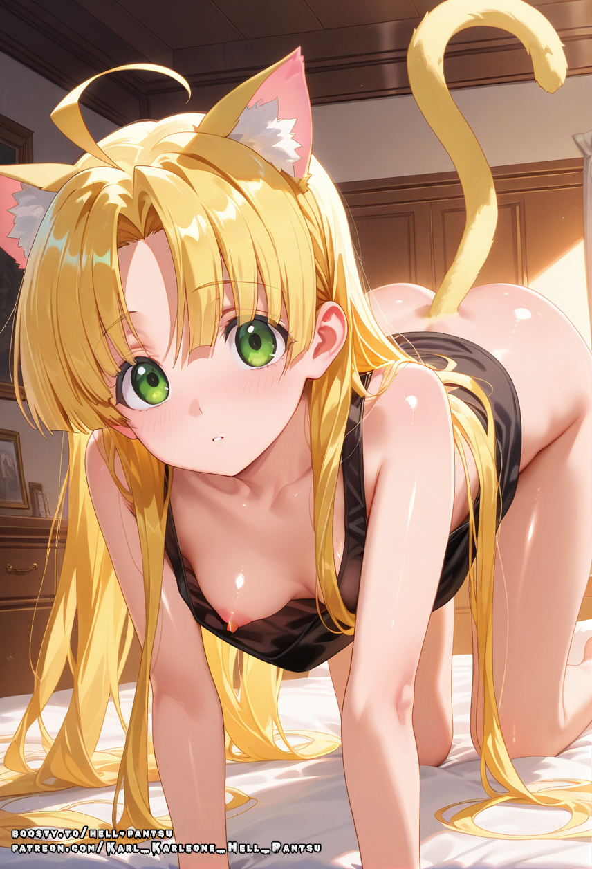 ahoge ai_generated asia_argento blonde_hair female green_eyes hell-pantsu high_school_dxd long_hair small_breasts solo