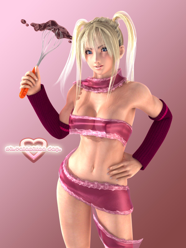 3d blonde_hair blue_eyes breasts elbow_gloves female female_only incise_soul lace m-rs naked_ribbon nipples polygon ribbon ribbons rukia solo tied_hair twintails valentine whisk