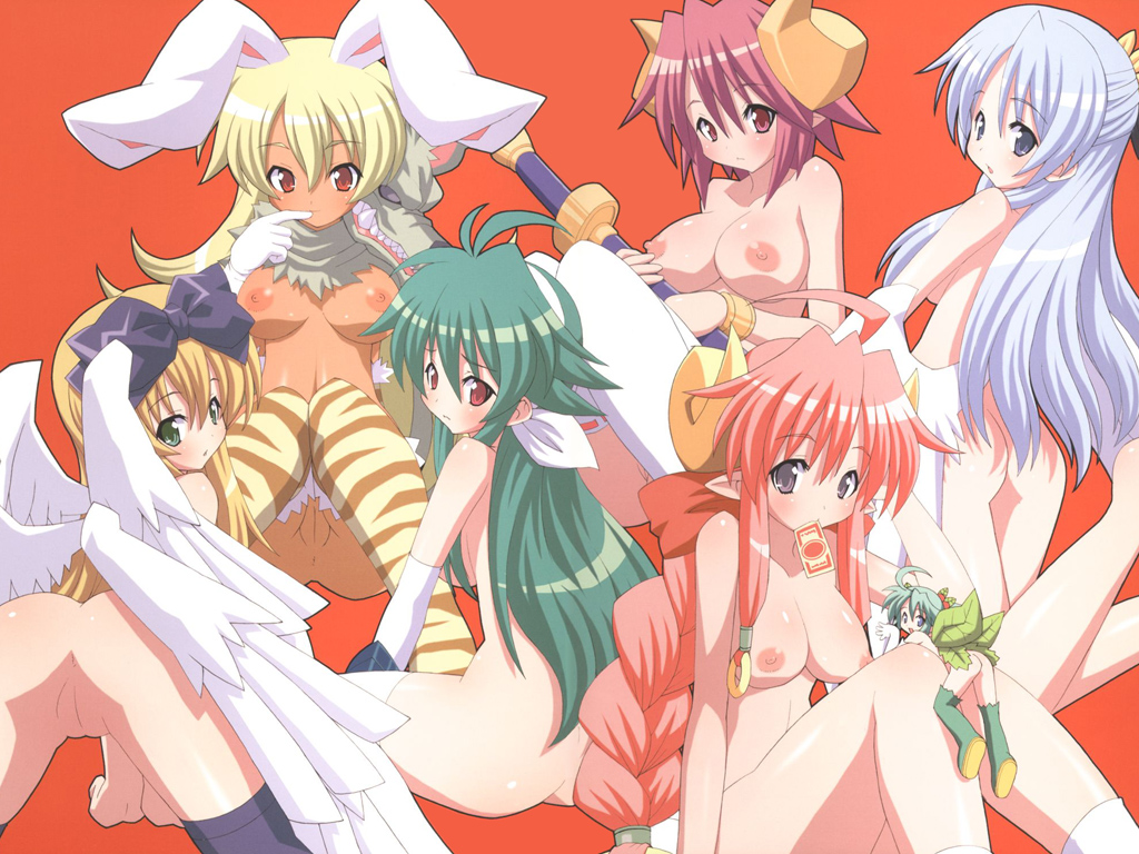 6+girls 7girls animal_ears aruma_(shinrabanshou) ass blonde_hair blue_eyes bow braid breasts brown_eyes bunny_ears claudia_(shinrabanshou) dark_skin demon_girl everyone fairy female female_only gloves green_eyes green_hair horns konoha_(shinrabanshou) large_breasts long_hair medium_breasts minigirl mouth_hold multiple_girls natajya_(shinrabanshou) nude pink_bloom_miyabi pink_hair pointy_ears polaris_(shinrabanshou) pussy red_eyes red_hair ribbon ribbons seiranken_shion_(shinrabanshou) shinrabanshou shion_(shinrabanshou) shishimaru_ken'ya short_hair stockings thighhighs uncensored white_hair wings