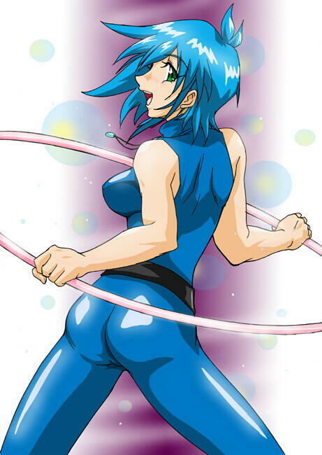 1girls allenby_beardsley artist_request ass blue_hair bodysuit breasts curvaceous female g_gundam gundam hoop hula_hoop human large_breasts light-skinned_female light_skin short_hair skin_tight solo wide_hips