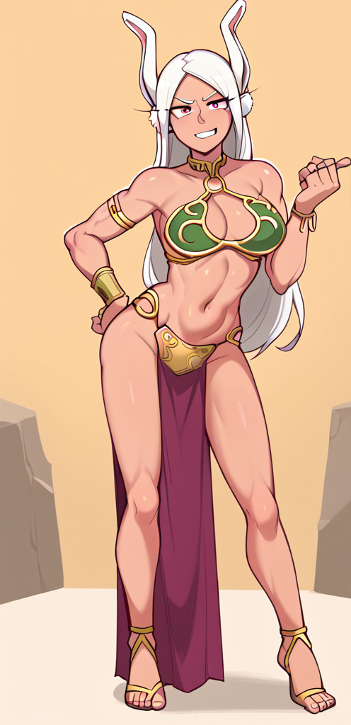 ai_generated athletic_female belly_dancer belly_dancer_outfit bunny_ears bunny_girl cosplay female female_focus female_only harem_girl harem_outfit loincloth miruko my_hero_academia pelvic_curtain red_eyes rumi_usagiyama sandals self_upload slave_bikini slave_leia slave_leia_(cosplay) slave_outfit stable_diffusion