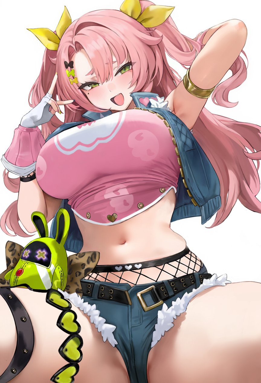 1girls breasts clothed_female female green_eyes hoyoverse huge_breasts light-skinned_female light_skin long_hair naughty_face nicole_demara pink_hair preview_(preview0) thick_thighs twintails zenless_zone_zero