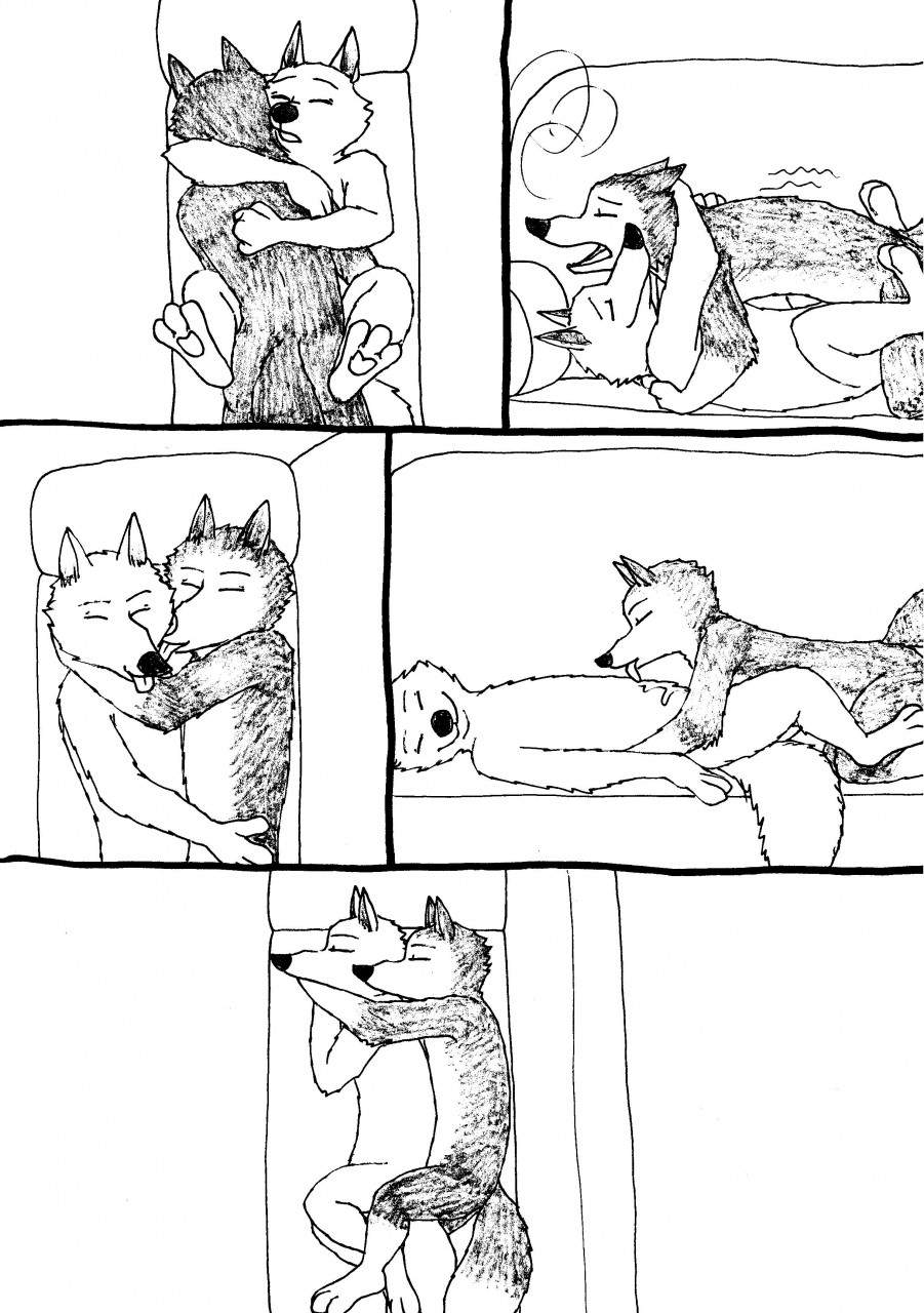 2boys anthro bernielover black_and_white canine closed_eyes comic cuddling cum disney english_text fangmeyer fur gay hi_res licking male male_only mammal monochrome nude officer_wolfard open_mouth sex simple_background smile speech_bubble text tongue tongue_out white_background wolf yaoi zootopia