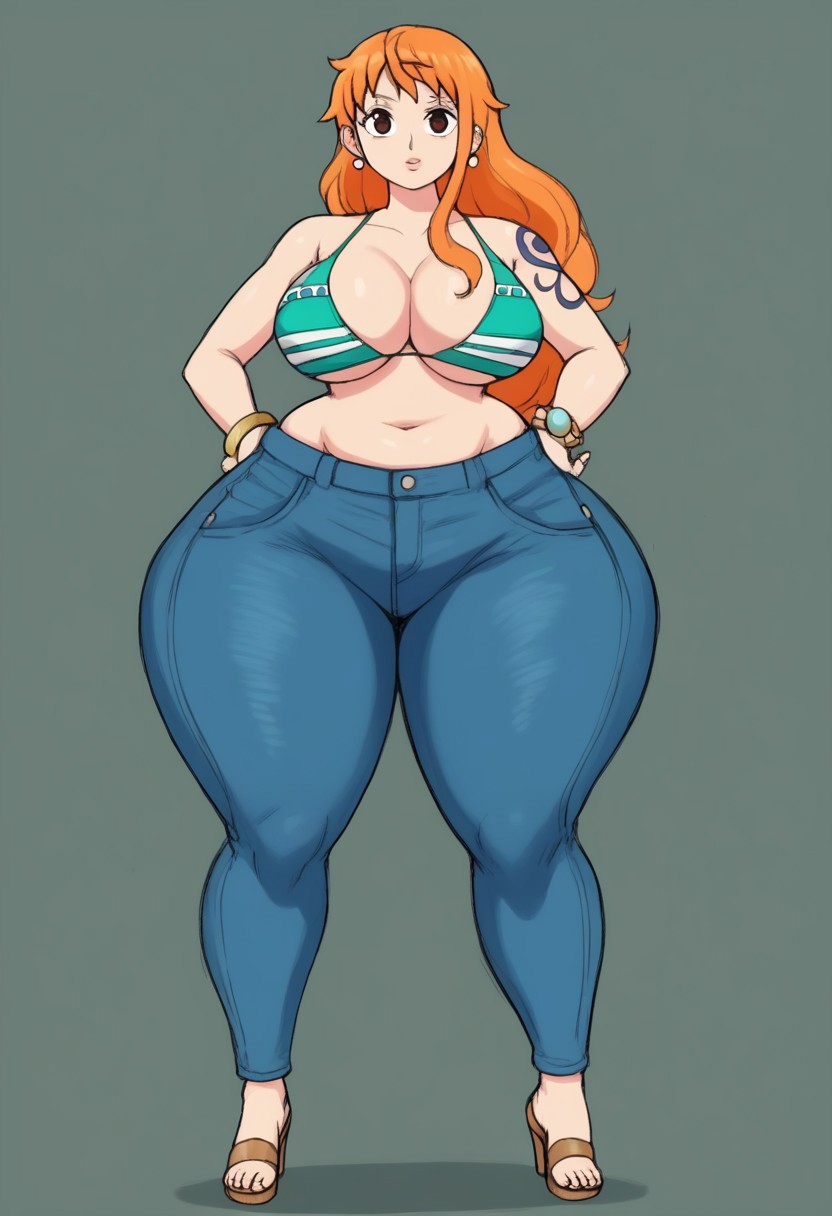 ai_generated big_ass big_breasts bikini_top female female_only gvukub huge_ass huge_breasts nami nami_(one_piece) one_piece pants thick_thighs wide_hips