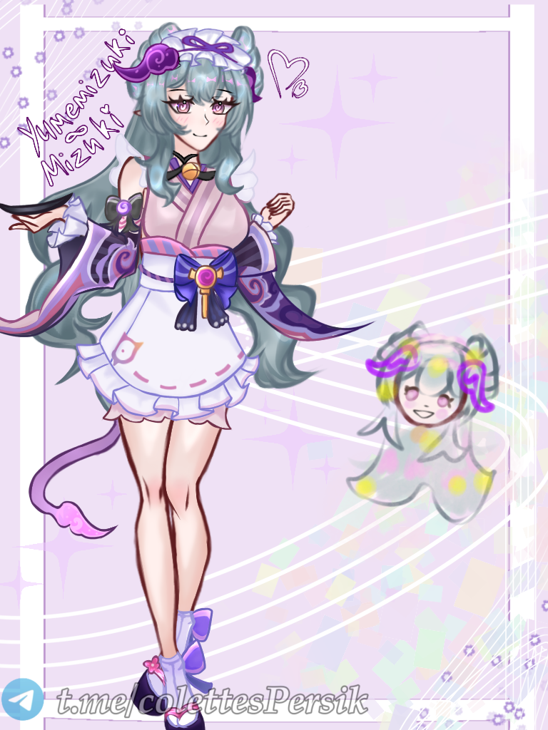 genshin_impact green_hair hoyoverse legs maid_uniform purple_eyes tail yumemizuki_mizuki