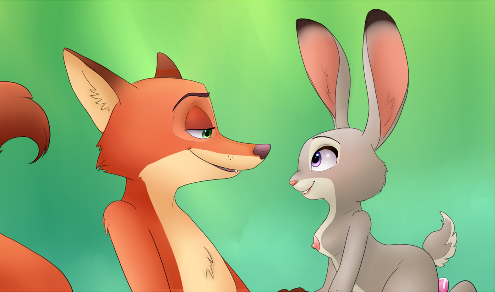 anthro barely_visible_genitalia breasts canine disney duo erection female fox green_eyes judy_hopps lagomorph male mammal nick_wilde nipples nirvanilla nude penis precum purple_eyes rabbit small_breasts smile straight zootopia