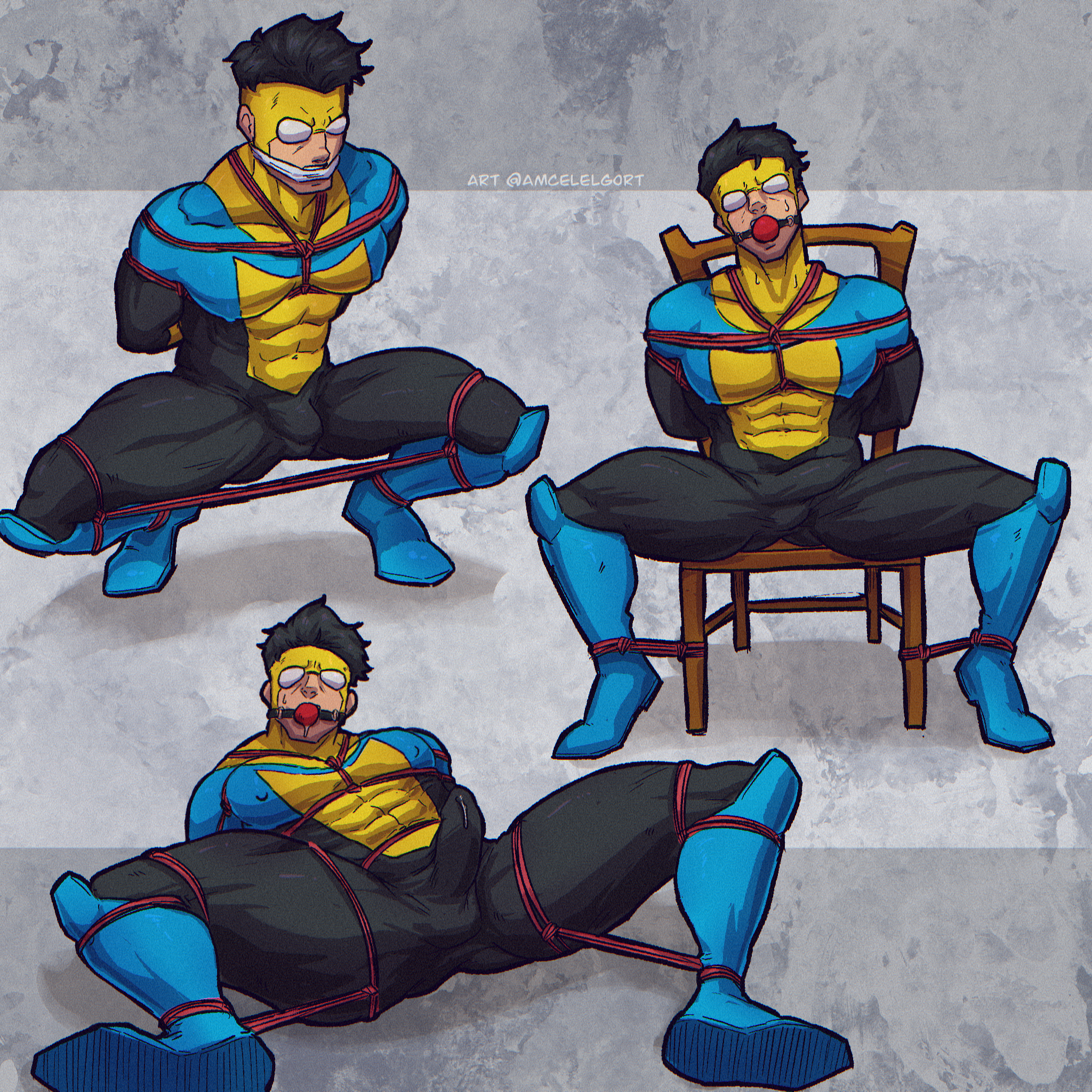 amcelelgort, bara, big bulge, bondage, bulge, clothing, erection under clothes, invincible, invincible (comics), invincible (tv series), male, male only, mark grayson, masculine male, muscular, muscular male, penis, penis outline, tight clothing, yaoi