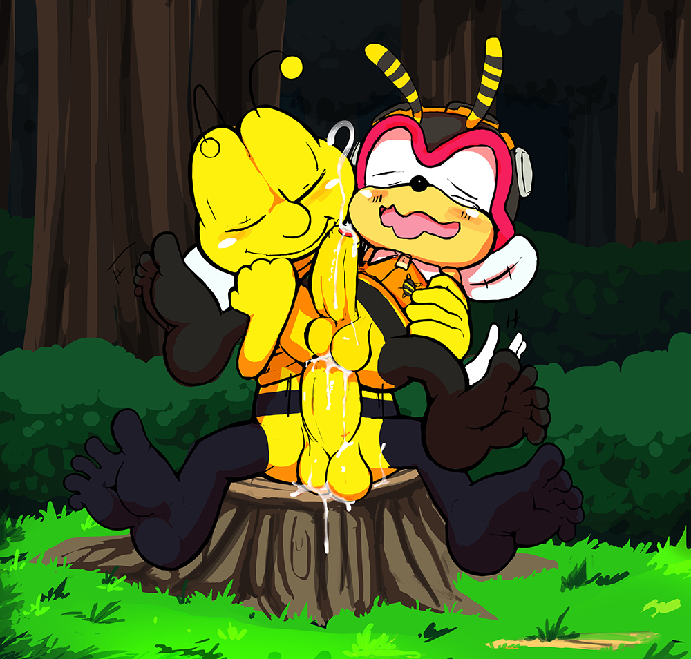 2boys anal anal_sex antennae anthro arthropod balls barefoot bee blush bottomless buzz buzz_the_bee charmy_bee cheerios closed_eyes clothed clothing crossover cum cum_from_ass cum_while_penetrated cumshot dripping duo foreskin forest front_view hands-free insects lifted male male_only mascot motion_lines nude on_lap open_mouth orgasm orgasm_face outside partially_retracted_foreskin penetration penis redemption3445 sitting sonic_(series) spread_legs spreading tree tree_stump uncut yaoi