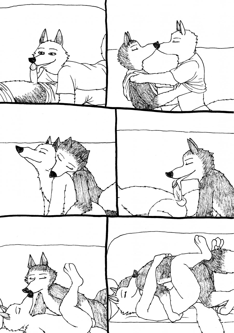 2boys anthro balls bernielover black_and_white canine closed_eyes clothing comic cuddling disney english_text erection fangmeyer fur gay hi_res licking male male_only mammal monochrome nude nuzzling officer_wolfard oral_sex penis sex simple_background smile speech_bubble text tongue tongue_out white_background wolf yaoi zootopia