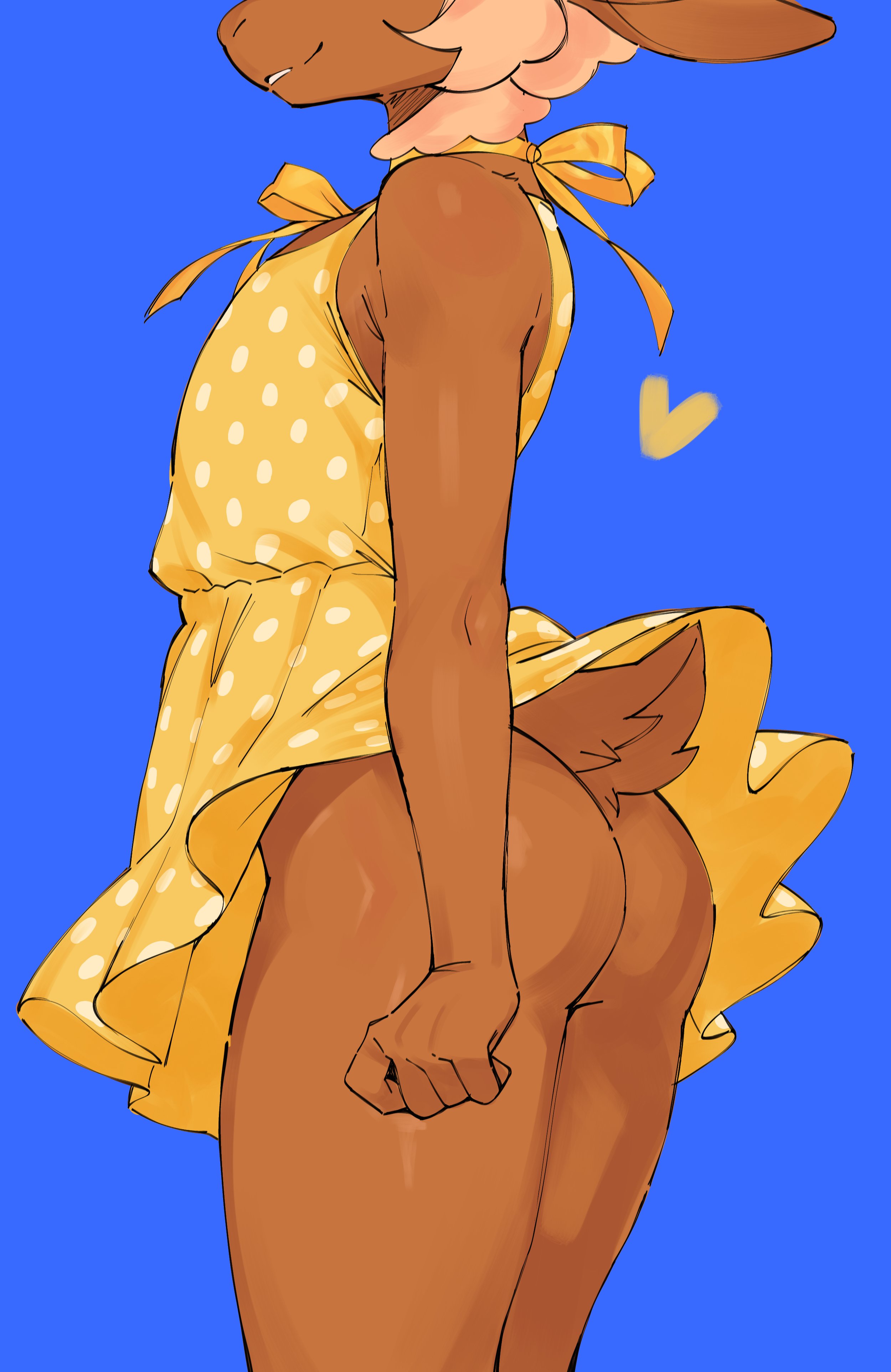 boy, chantiyi, cute, dani (heresvix), dress, dress lift, femboy, femboy focus, femboy only, fluffy tail, furry, furry ass, furry ears, furry male, furry only, furry tail, heresvix, male, mammal, mammal humanoid, seductive, seductive look, seductive smile, sheep, sheep ears, sheep humanoid, sheep tail, smile, smiling at viewer, tail, yellow dress