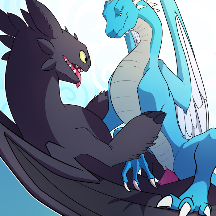 2016 black_dragon blitzdrachin blue_dragon_(animal) dragon duo eragon erection female feral how_to_train_your_dragon male night_fury penis pussy saphira sex straight toothless wings