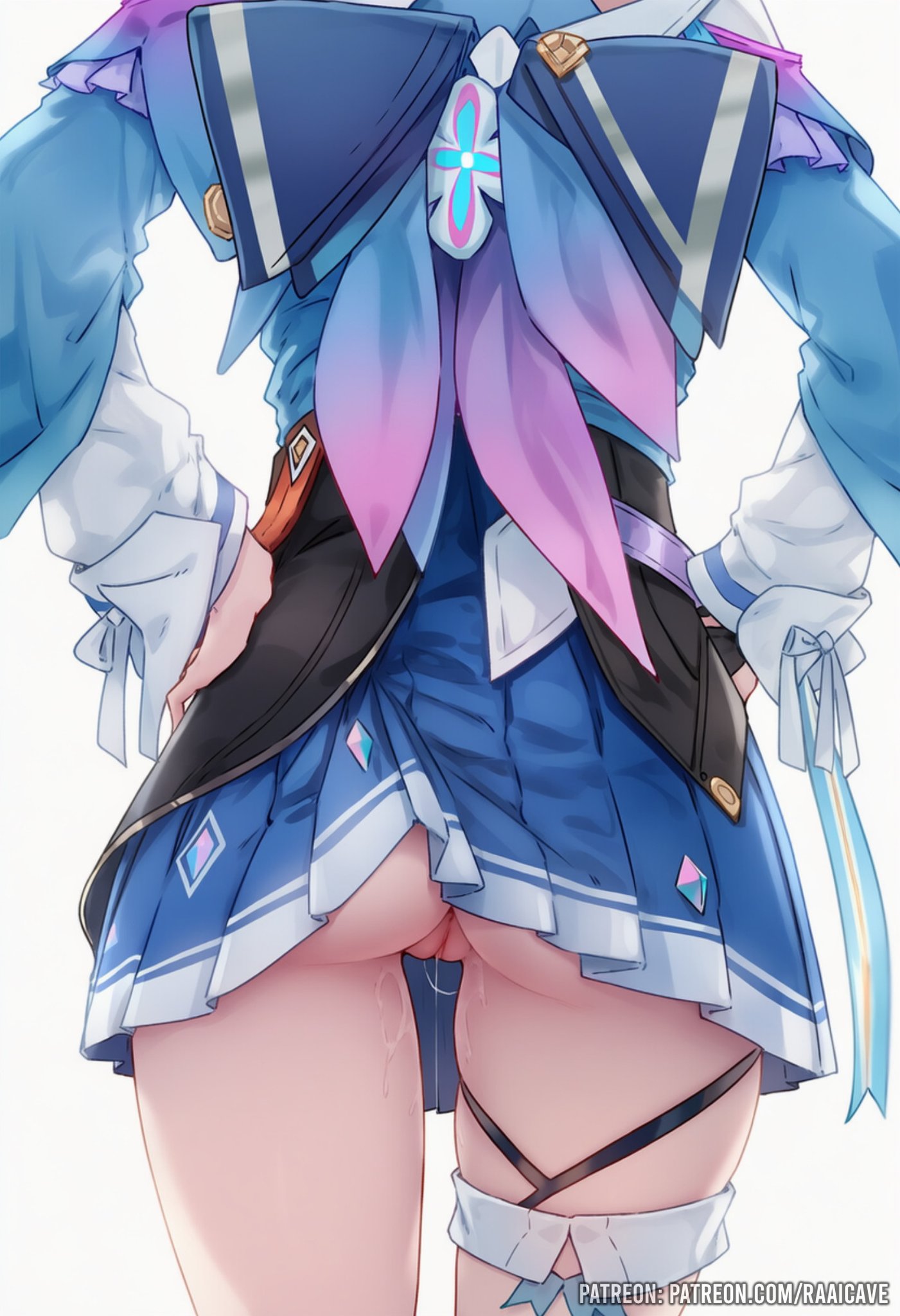 1girl, ai generated, anus, ass, ass focus, back view, big ass, big thighs, focus on legs, hands on hips, honkai: star rail, juicy pussy, march 7th (honkai: star rail), no panties, nude ass, pussy, pussy focus, pussy juice, pussy juice drip, raaicave