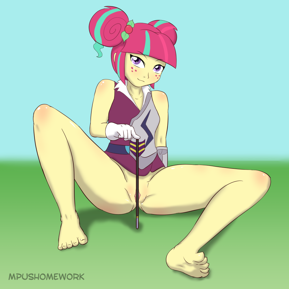 1girls arrow ass barefoot bottomless clothing empyu equestria_girls feet female female_only freckles friendship_games friendship_is_magic gloves hasbro human legs looking_at_viewer my_little_pony partially_clothed posing pussy sitting smile solo solo_female sour_sweet_(eg) spread_legs thighs vagina violet_eyes