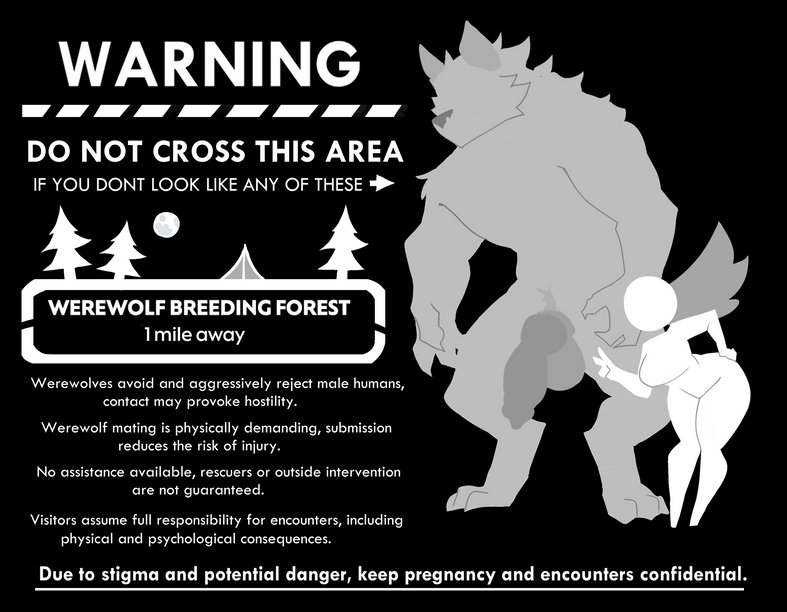 1boy, 1girls, 2d, anthro, anthro dominating human, anthro on human, balls, big ass, big balls, big breasts, big penis, black and white, black background, breasts, canid, canine, canine on human, canine penis, canis, english text, evilpala, faceless character, faceless female, faceless male, female, femsub, forest, human, human female, human on anthro, imminent sex, implied sex, interspecies, knot, male, male anthro/female human, monochrome, muscular, muscular male, naked, naked female, naked male, original, outdoors, penis, simple background, size difference, submissive female, text, thick thighs, thighs, twitter link, warning sign, werewolf, wide hips, wolf