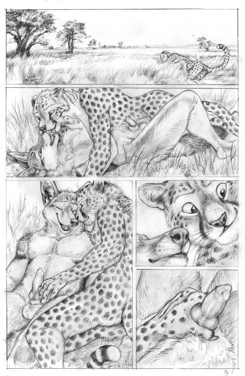 anthro blotch canine cheetah comic feline fur jackal kissing knot male_only mammal masturbation nude penis