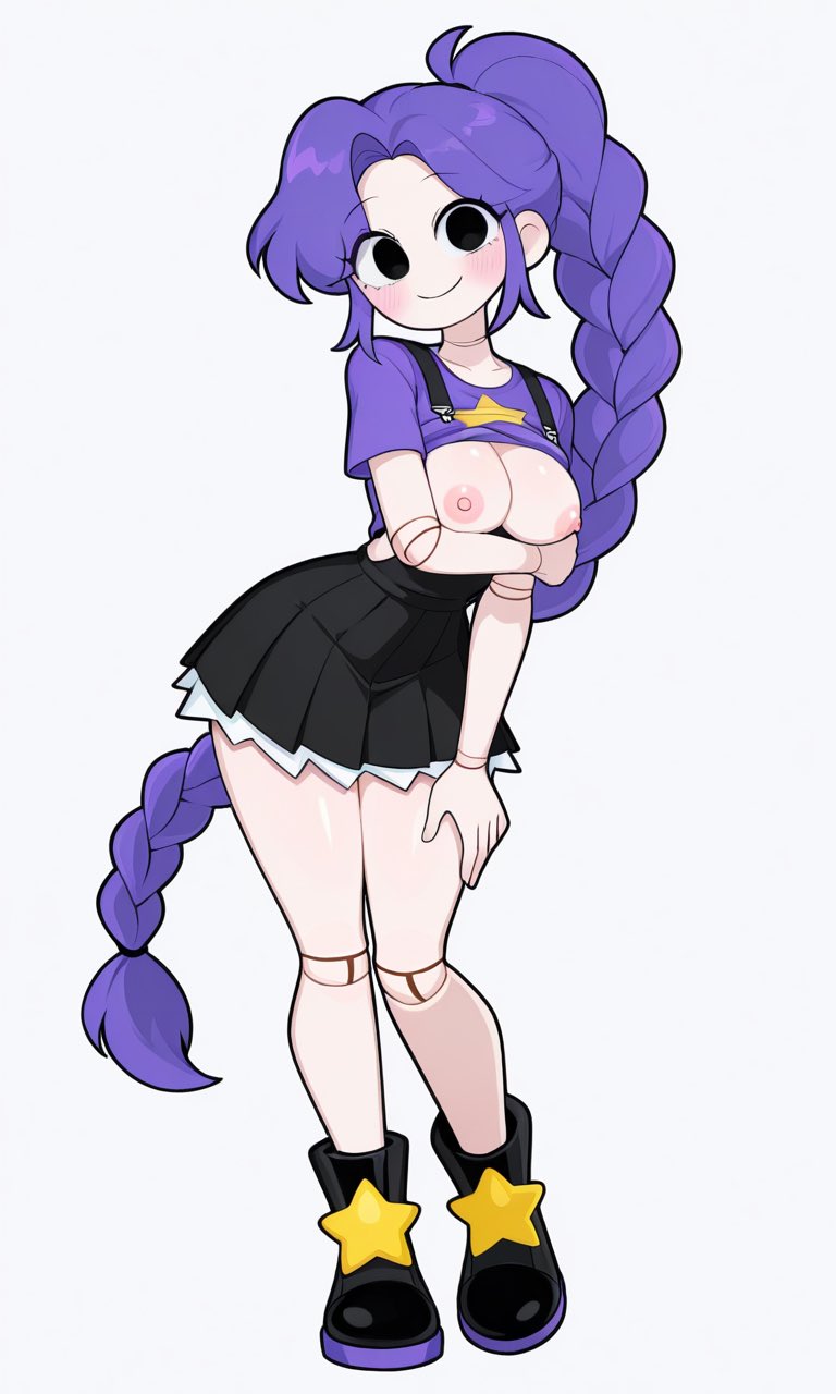 1girls, 2026, 2026s, 2d, 2d (artwork), 2d artwork, ai, ai generated, ai-created, alternate ass size, alternate body type, alternate breast size, animate inanimate, ass, bare breasts, big ass, big breasts, big butt, big thighs, black dress, black eyes, blush, blushing, blushing female, boots, braid, braided hair, braided ponytail, braids, breasts, breasts out, curvy, curvy female, curvy figure, digital art, digital drawing, digital drawing (artwork), digital media, digital media (artwork), digital painting, digital painting (artwork), doll, doll girl, doll joints, endofromnights2, exposed breasts, eyelashes, female, female focus, flashing, flashing breasts, full body, fully clothed, fully clothed female, hair, hand on breast, humanoid, humanoid female, inanimate animate, large ass, large butt, large thighs, lily lovebraids, living toy, long hair, long purple hair, mascot horror, mob entertainment, mob games, nipples, no bra, noseless, not furry, overall dress, overall skirt, overalls, pink nipples, ponytail, ponytail (hair), ponytail female, poppy playtime, poppy playtime (chapter 5), pose, posing, purple hair, purple shirt, shirt lift, shirt up, skirt, smile, smiling, standing, star, star (symbol), suspenders, thick, thick ass, thick butt, thick hips, thick legs, thick thighs, video games, wide hips